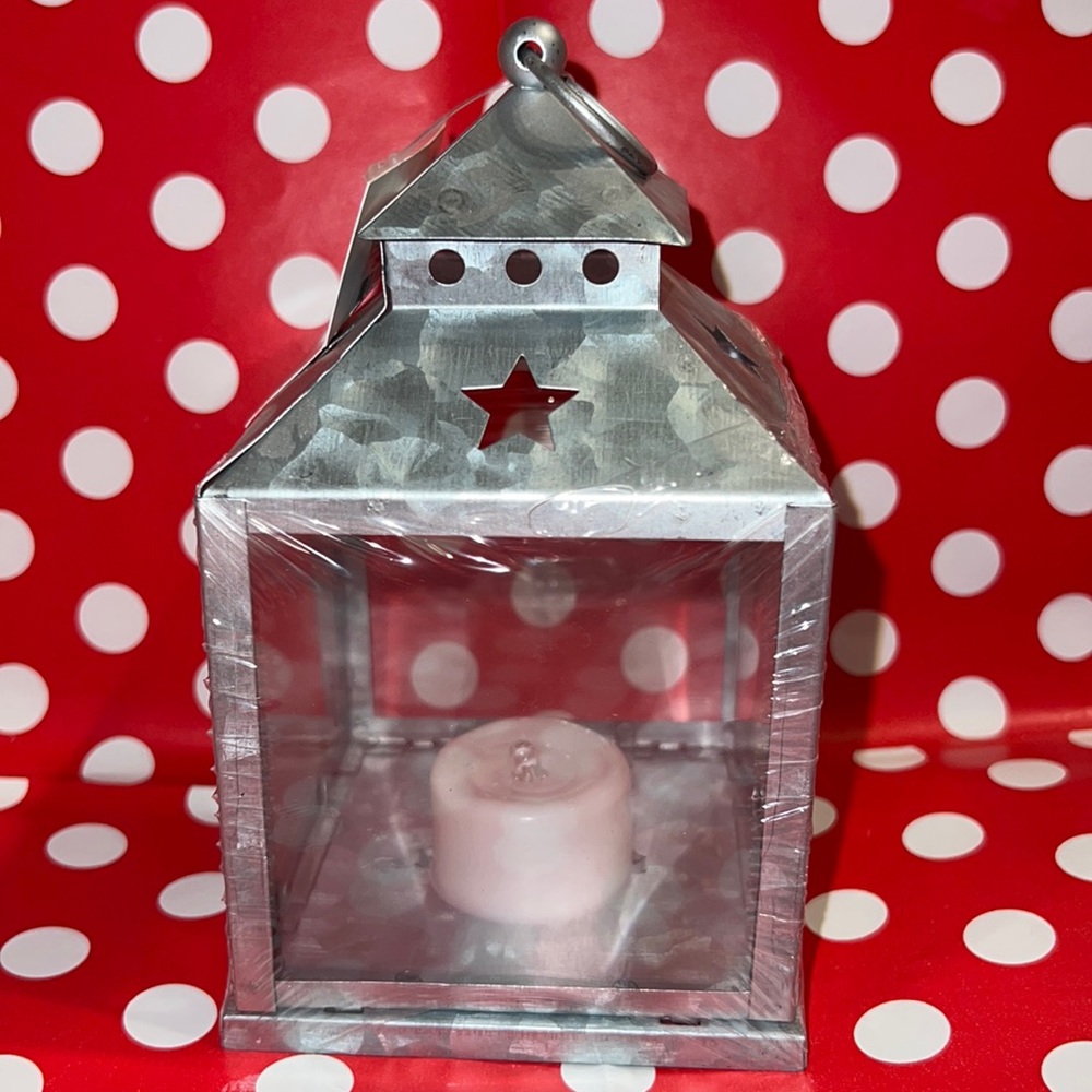 New Silver Metal Farmhouse Lantern with Battery Tea Light - 6.5 x 3.5 x 3.5 in